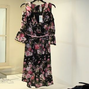 Cold Shoulder Floral High Low Dress Suit NEW 16